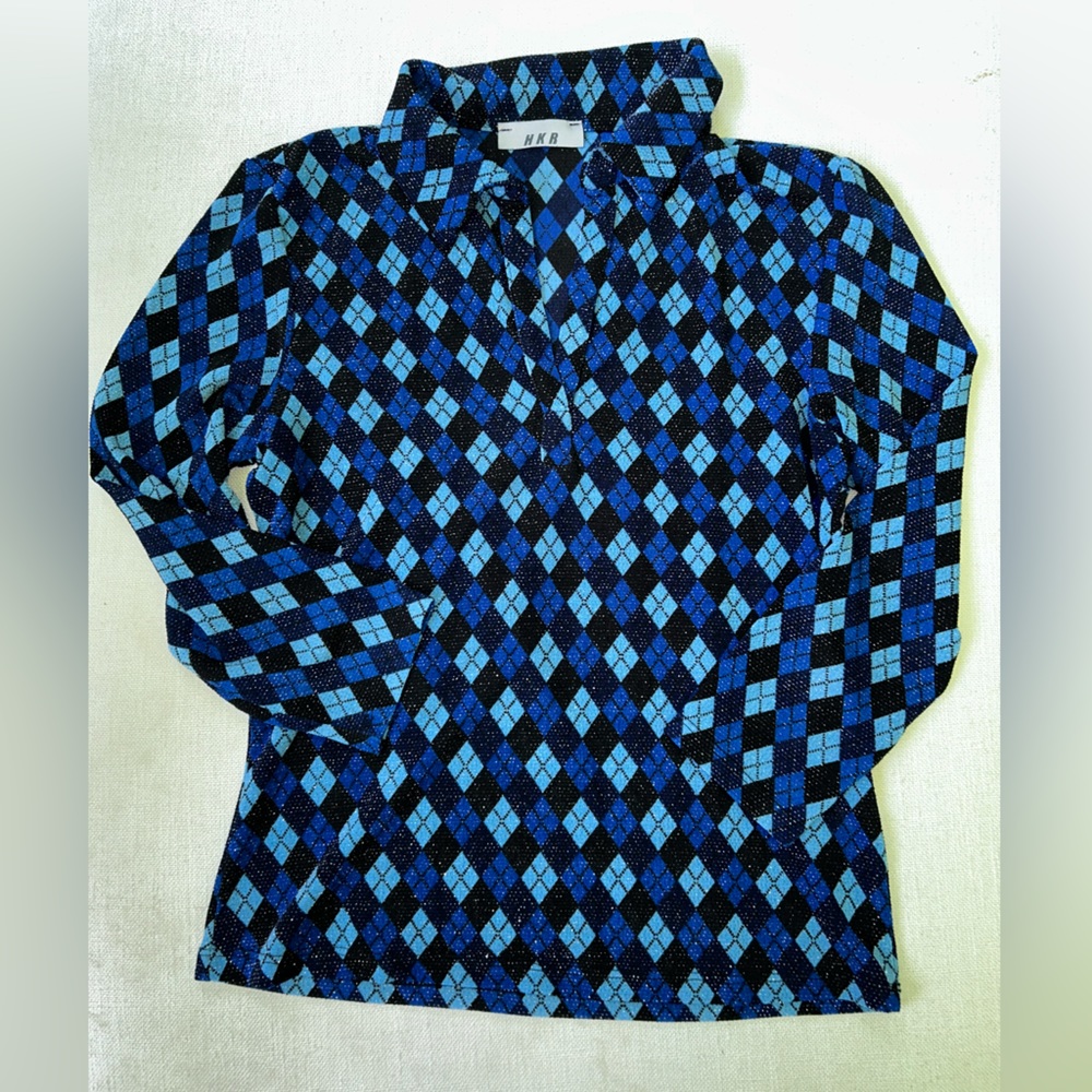 HKR collections | vintage v-neck blue and black plaid top | size M
